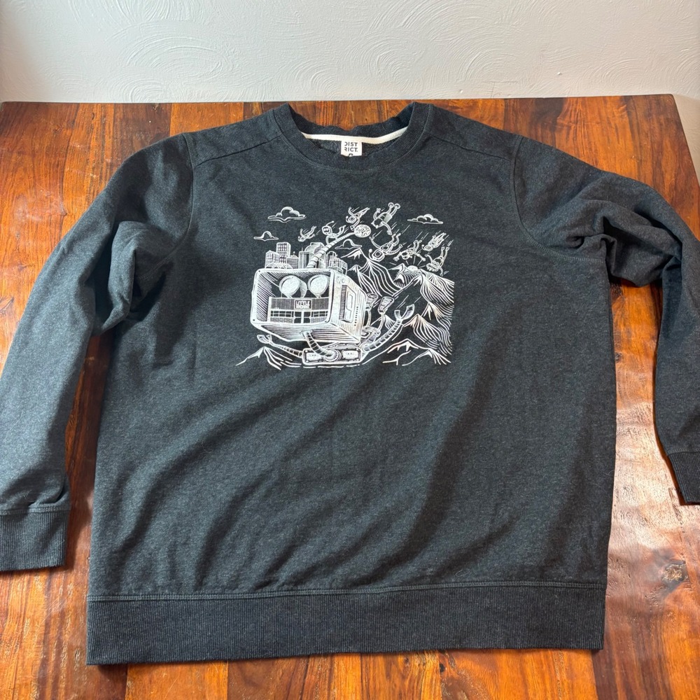 District Little‎ Machine Beer Denver Colorado Robot Sweatshirt Charcoal 2XL